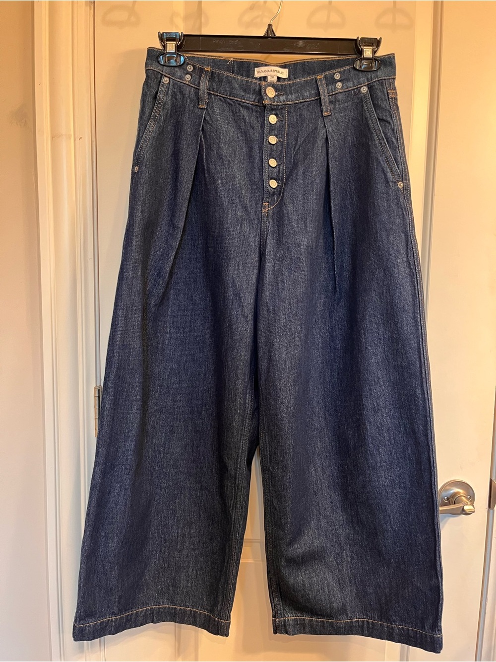 Banana Republic Slouch Utility Trouser Jeans Indigo Button Fly Pleated Sz 28